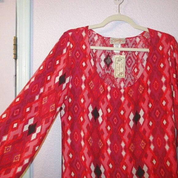 Vtg Scully Women's Top Size L Tunic Limited Edition iKat Balloon Sleeves Western - Picture 2 of 9
